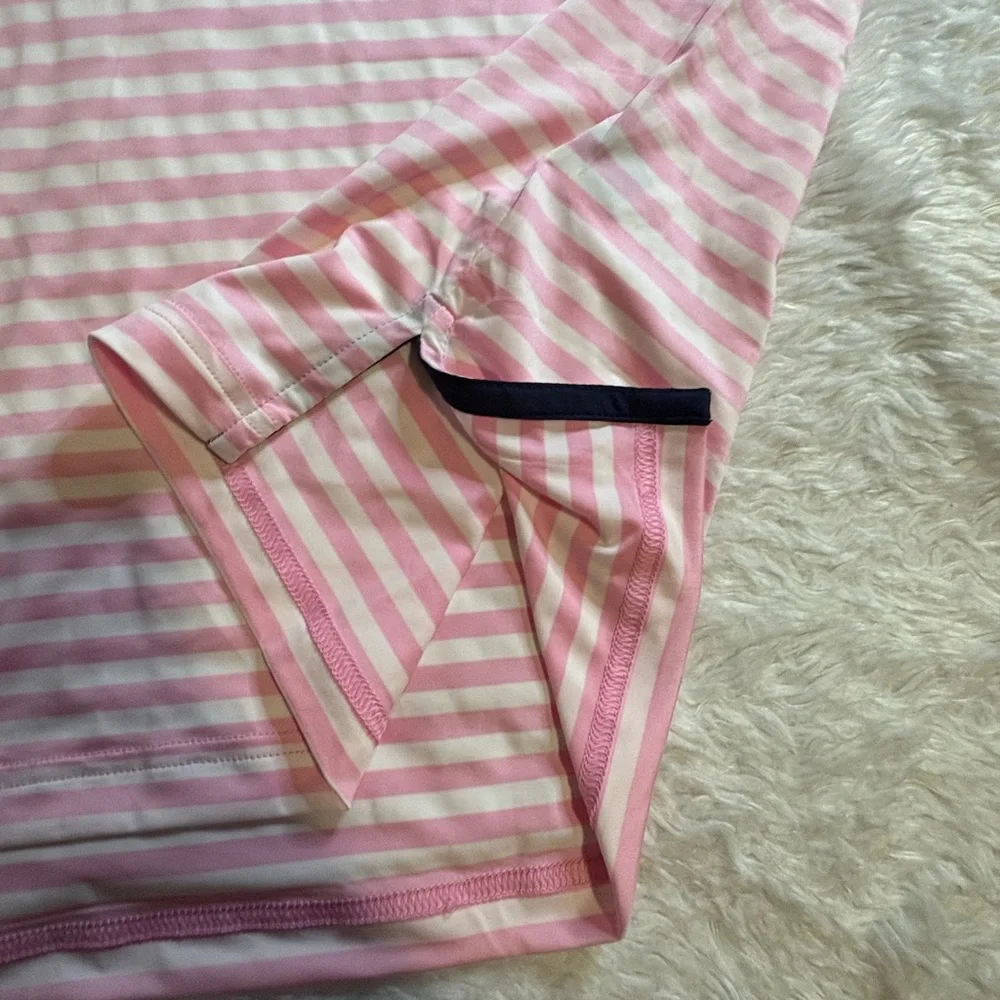 RLX Ralph Lauren Wicki Performance Golf Polo Shirt pink and white stripe Sz L